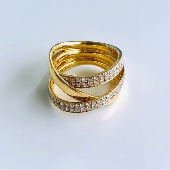 18K BA Gold Band Diamond Row Ring Fits: 7.5 - Picture 2 of 9